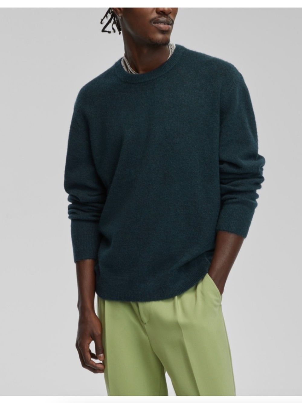 Mode Of One, Men's Deep Malachite Green Crewneck Sweater, Size L